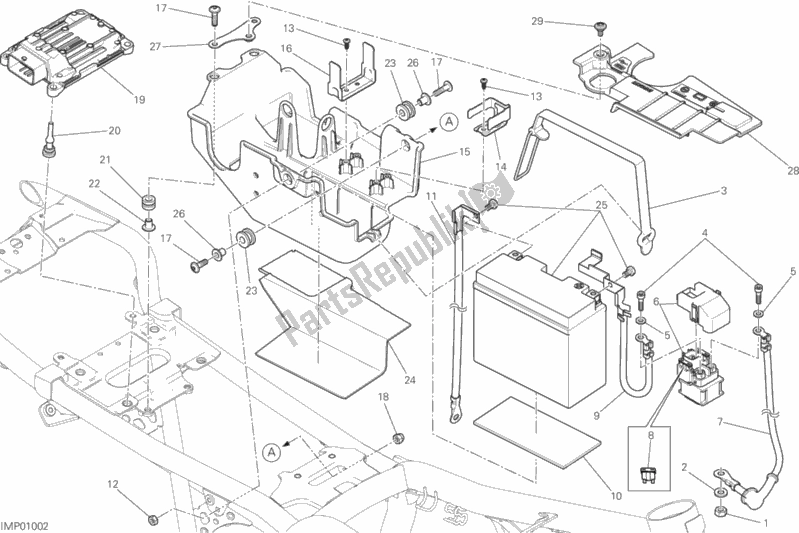 All parts for the Battery Holder of the Ducati Scrambler Sixty2 Thailand USA 400 2017